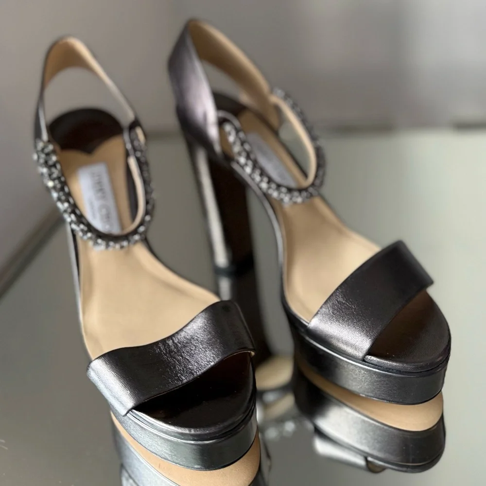 New Jimmy Choo Santina Embellished Satin Platform Sandals  $1,150 38